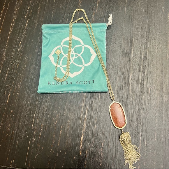 Kendra Scott Rayne Goldstone Pendant Tassel Necklace in Gold Tone - Picture 6 of 9